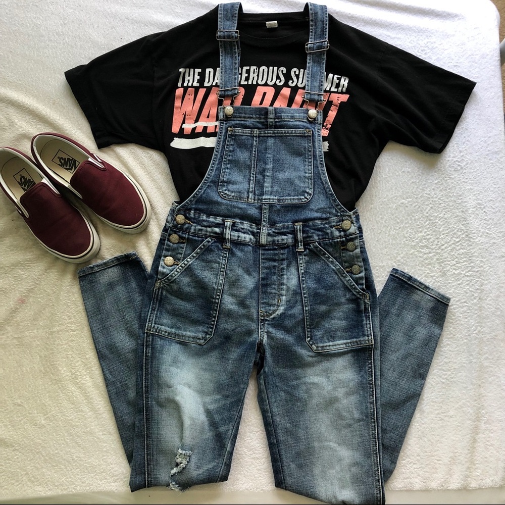 Wild Blue Distressed Blue Jean Overalls